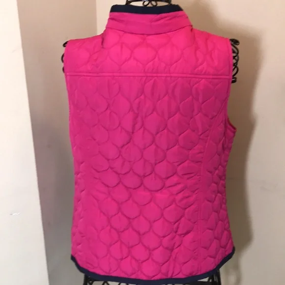 crown & ivy Fuschia Quilted Vest Trimmed in Navy Blue - Picture 6 of 9
